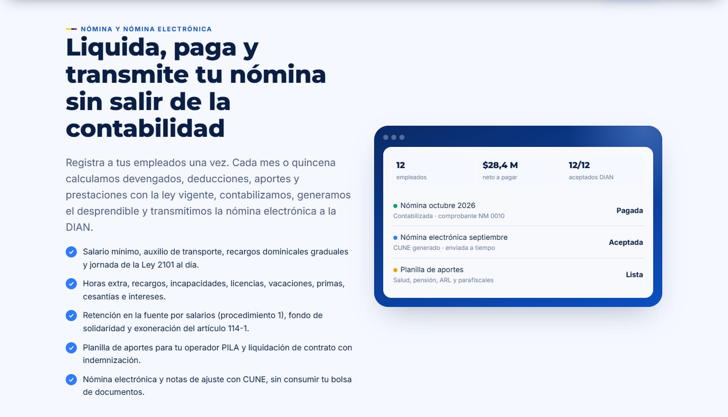 Sección de nómina y nómina electrónica de Barona Contable