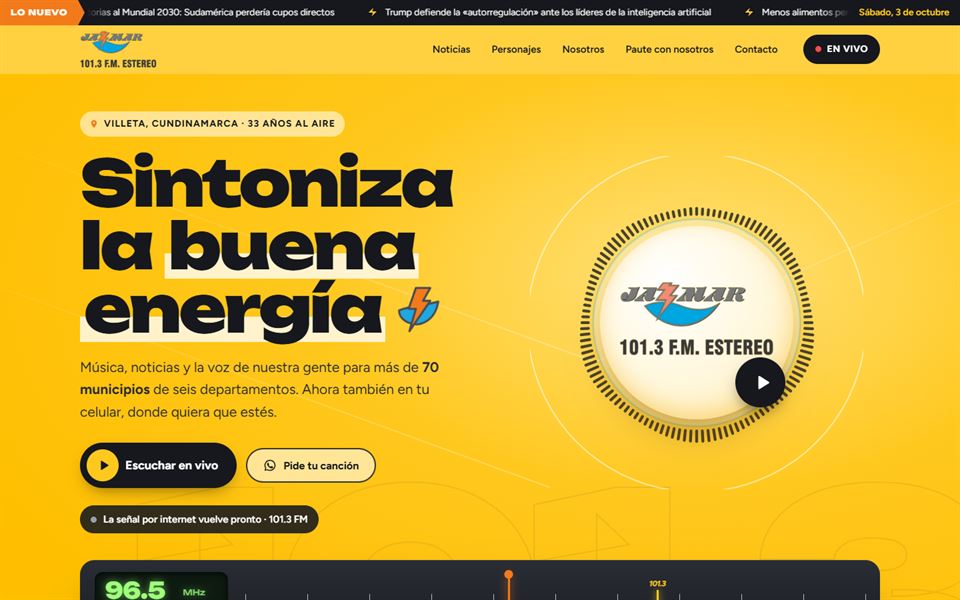 Página de inicio de Jazmar 101.3 FM Estéreo