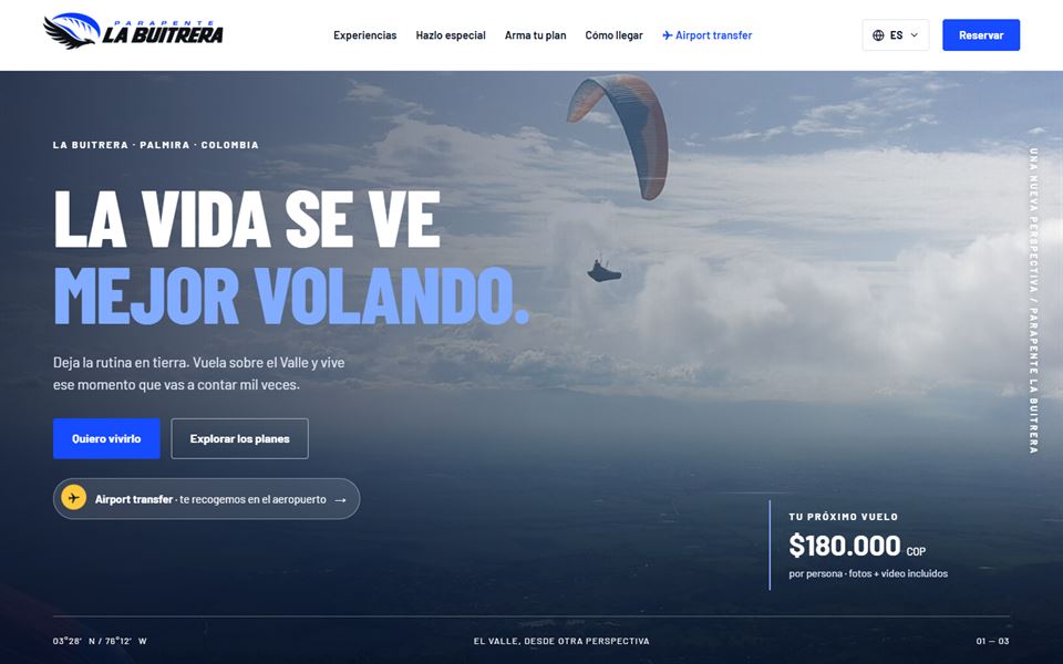 Página de inicio de Parapente La Buitrera
